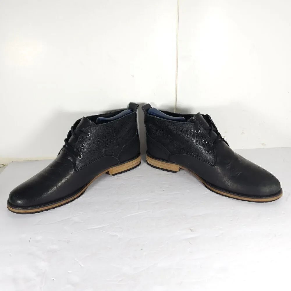 Andrew Marc Men's Nykanel US 11 Black Leather Lace-Up Ankle Chukka Boots - Picture 6 of 14
